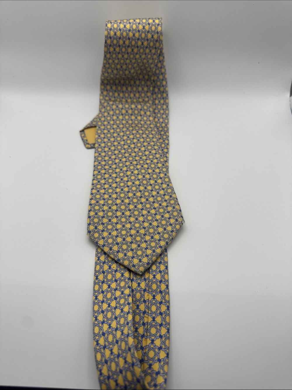 Hermes Yellow and Blue Geometric Silk Tie